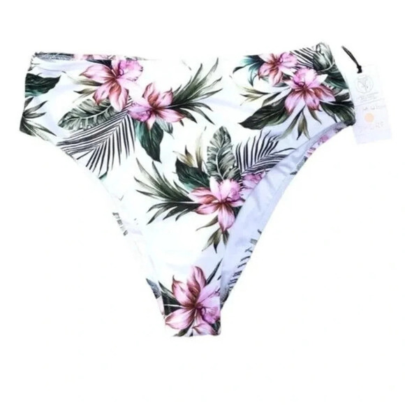Shade & Shore High Waist Cheeky Small Floral White Green Swimwear NWOT - Picture 2 of 4
